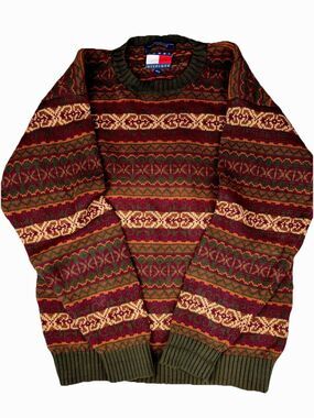 VTG 90s Men's Tommy Hilfiger Aztec SW Multicolor Knit Sweater Crewneck Size M